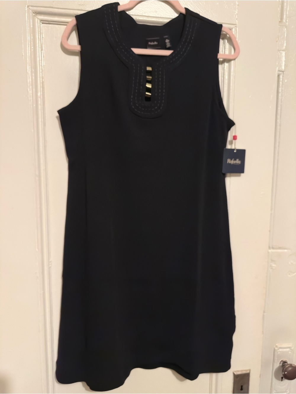 NWT Rafaela XL Black Sleeveless Shift Dress with gold detail. Size XL.